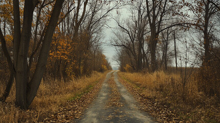 Obraz premium 秋の日差しに照らされた並木道