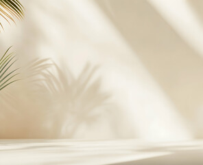 Obraz premium Serene Shadows of Palm Leaves Casting Artistic Patterns on Beige Wall