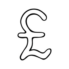 Hand drawn british pound currency symbol. Brush stroke doodle. Single element for design