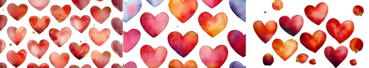 Fototapeta premium 3D Watercolor Valentine's Day Concepts, vibrant array of watercolor hearts in various shades, symbolizing love and affection. Ideal for romantic themes and celebrations.