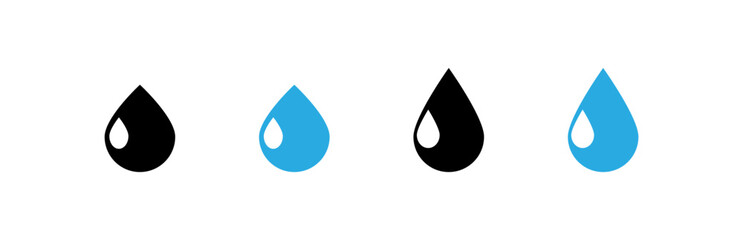Water drop icon simple set. Liquid oil symbol. Rain, raindrop shape sign in vector flat style.