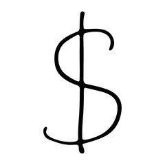 Hand drawn dollar currency symbol. Brush stroke doodle. Single element for design