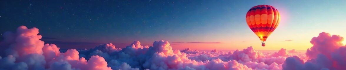 Obraz premium Abstract background with a colorful hot air balloon in the distance, deep space, sky