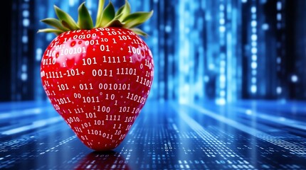 Strawberry with Binary Code Overlay, Symbolizing Data Integration in Codename Strawberry LLM Model