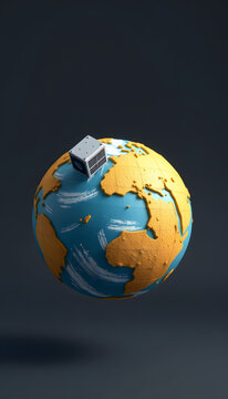 Satellite or nanosatellite orbating the earth for world wide data connectivity - Conceptual 3D Illustration Render, craft clay, with white tones
