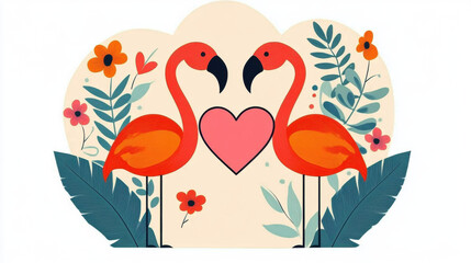 Flamingo and Heart, Valentine's Day, A vibrant image featuring flamingos holding a heart, ideal for romantic or love-themed projects, captured in high fidelity.