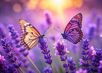 Delicate Purple Butterflies on Blooming Lavender, Rule of Thirds Composition