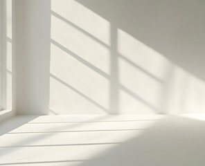 Obraz premium Minimalist Sunlit Room Captures Soothing Shadows and Tranquil Atmosphere in Soft Tones