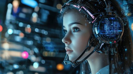 Futuristic Girl in a Cyberspace Headset