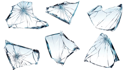 Big collection of cracks broken glass isolation on white background