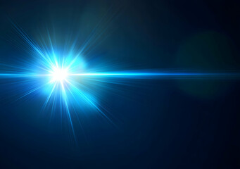 Abstract Burst of Blue Light with Luminous Flare on a Dark Background Capturing Dynamic Energy