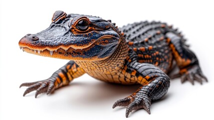 Obraz premium Close-up of a colorful alligator on white background. Generative AI