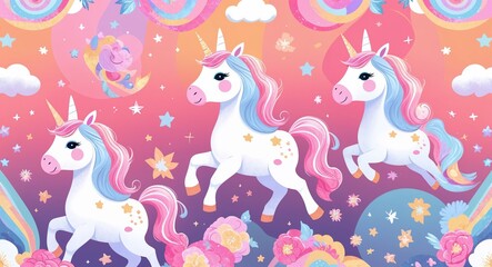 Unicorn patterns background or illustration with magical pastel colors