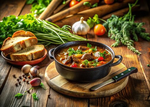 Delicious Castre Stew with Fresh Herbs and Crusty Bread