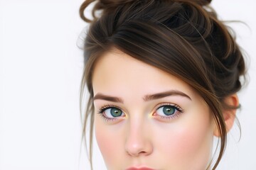 a close-up portrait of a young woman's face.