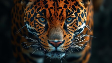 Obraz premium Close-Up of a Fierce Jaguar Face. Generative AI