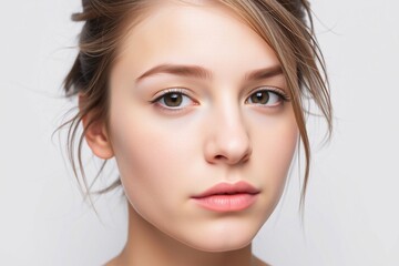 Naklejka premium a close-up portrait of a young woman's face.