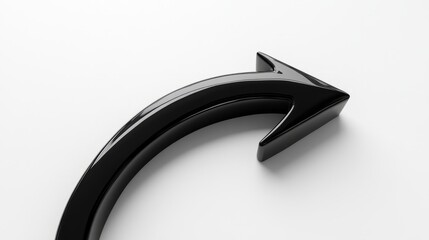 A sleek and modern black arrow with curved edges pointing upward on white