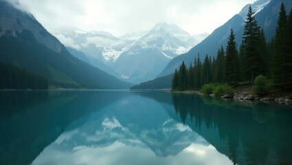 Lake Louise in Banff National Park, Canada, offers a scenic mountain landscape with stunning reflections of snow-capped peaks in its pristine waters