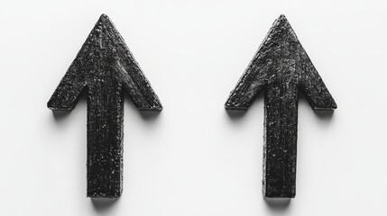 Fototapeta premium Two black straight arrows pointing upward and downward, side by side on white 
