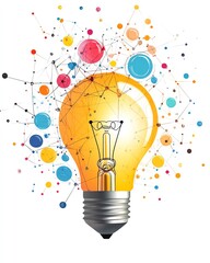 A lightbulb surrounded by a network of colorful thought bubbles and innovative ideas, symbolizing the power of creative brainstorming