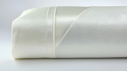 Luxurious cream satin fabric roll, studio shot, simple background, textile industry sample.
