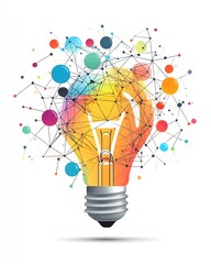 A lightbulb surrounded by a network of colorful thought bubbles and innovative ideas, symbolizing the power of creative brainstorming