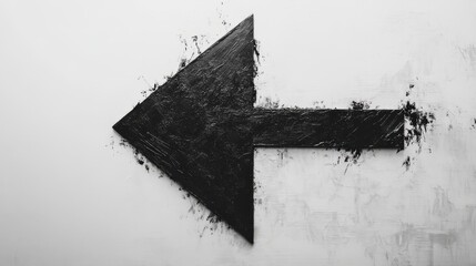 Fototapeta premium A bold and sharp black straight arrow pointing left at the top of a white canvas