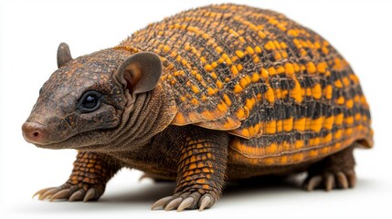 Fototapeta premium Armadillo with Orange and Black Shell on White Background. Generative AI