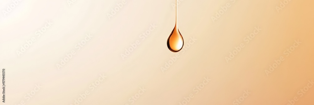 Poster Single golden drop dripping and creating ripples on a water surface with a soft light brown gradient background, perfect for representing purity, hydration, or natural elements