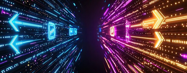 cyber monday Futuristic Online Shopping Deals Dynamic neon light pattern with arrows and lines. cyber monday Dynamic Neon Discount Themes