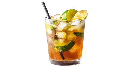 Brazilian beverage. Caipirinha fresh cocktail isolated on white background
