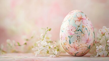 Fototapeta premium Elegant Pastel Egg with Floral Design on Soft Background