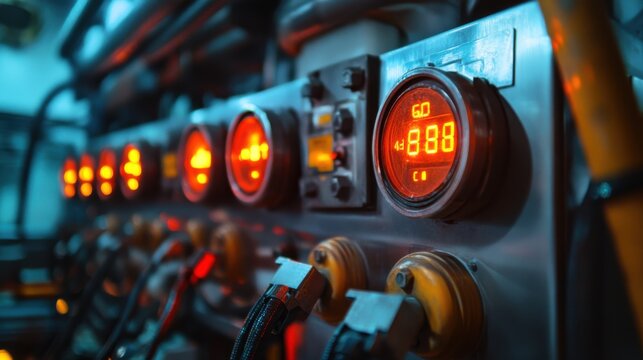 Industrial Control Panel Red Digital Gauges, Meters, and Wiring