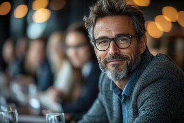 Obraz premium confident professional businessman actively engaged in office meeting discussion with genuine expression of interest and positive body language