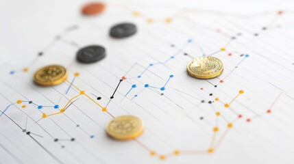 A radial graph with coins as data points, business dashboard concept, clean tech style, isolated on white background