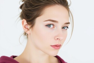 Naklejka premium a close-up portrait of a young woman's face.