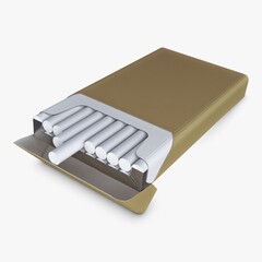 Opened pack of super slim cigarettes in a 3D render