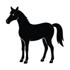 A simple standing horse silhouette with minimal details, vector art.