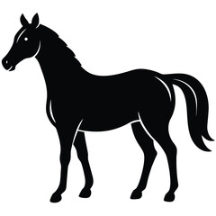 A simple standing horse silhouette with minimal details, vector art.