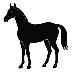 A simple standing horse silhouette with minimal details, vector art.