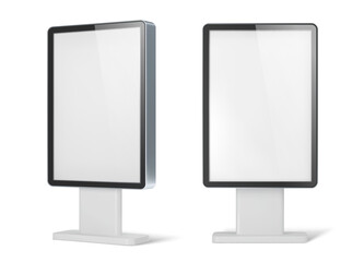 Realistic 3D light advertise display mockup or outdoor stand, vector lightbox. Information display or advertising stand with frame for info screen kiosk or ad POS stand and promotion light box mockup