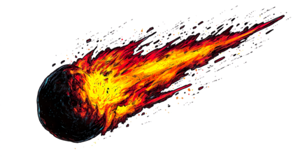 Burning meteor flying with flames, cut out