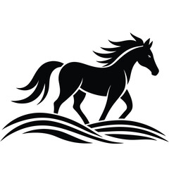 A simple standing horse silhouette with minimal details, vector art.