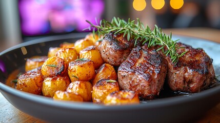 In a sound recording studio, a microphone and headphones rest on a black stand, bathed in cyan and magenta neon LED lighting, perfect for podcasting, streaming, or ASMR sound.