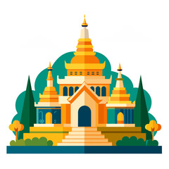 Naklejka premium Golden Thai temple architecture, a vector illustration of an ancient Asian pagoda like the Temple of Heaven