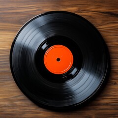 Vinyl record on wooden surface, classic music vibe.
