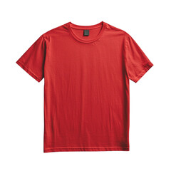 High-resolution image of a plain red t-shirt perfectly isolated on a pure white background. The t-shirt is neatly laid out, highlighting its clean design, texture, and vibrant red color. This professi
