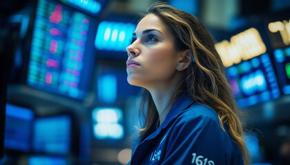 Naklejka premium female professional trader at stock exchange