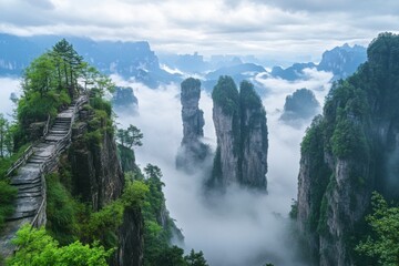 Fototapeta premium Zhangjiajie landscape is located in the Wulingyuan historical and scenic area.